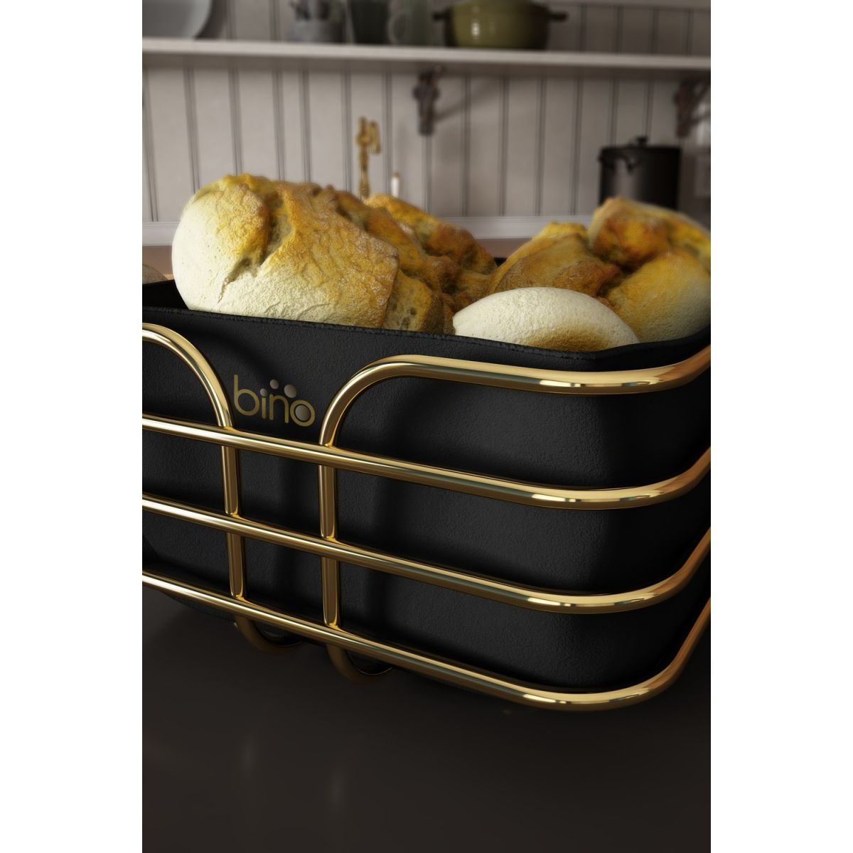 Bino Ekmeklik Ekmek Sepeti Çok Amaçlı Metal Kutu Lüx Gold Paslanmaz Sepet Siyah Kumaş