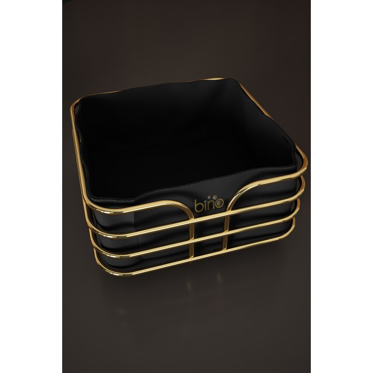 Bino Ekmeklik Ekmek Sepeti Çok Amaçlı Metal Kutu Lüx Gold Paslanmaz Sepet Siyah Kumaş