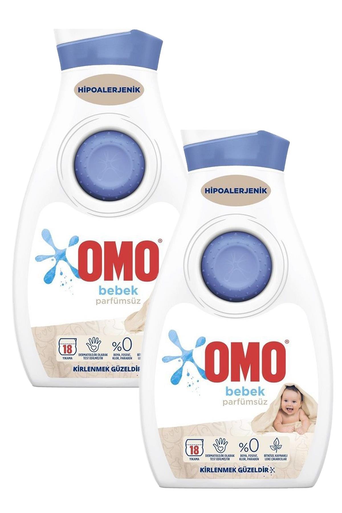 Omo Bebek Parfümsüz Hassas Ciltler için Sıvı Çamaşır Deterjanı 900 ml 2 Adet