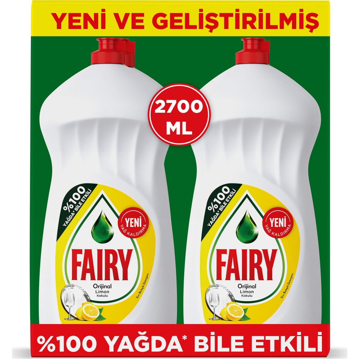 Fairy Sıvı Bulaşık Deterjanı Elde Yıkama 1350x2 Toplam 2700 ml Limon